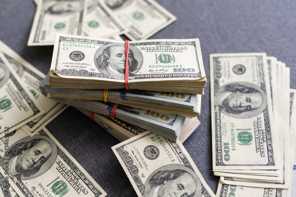 American dollar usa packs on money background. Financial concept American dollar usa packs on money background. Financial concept