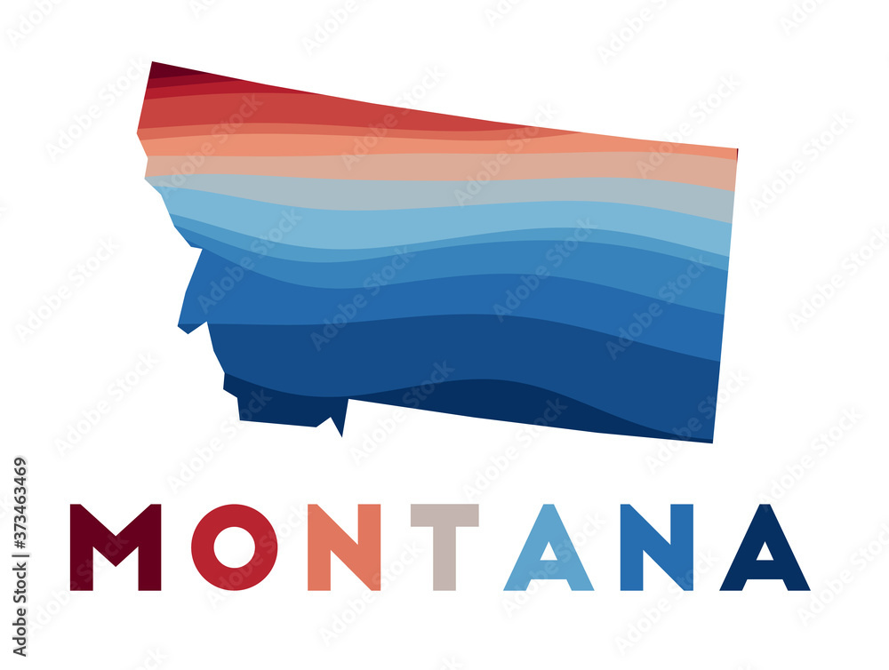 Montana map. Map of the us state with beautiful geometric waves in red ...