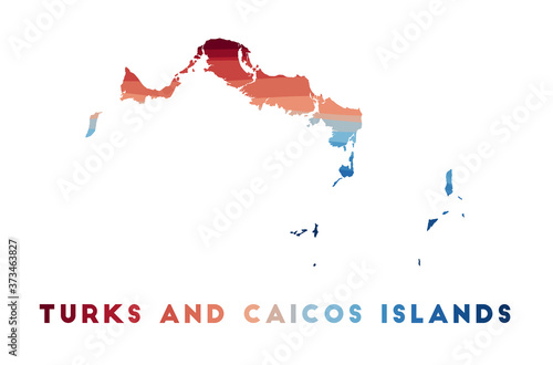 Turks and Caicos Islands map. Map of the island with beautiful geometric waves in red and blue colors. Vivid Turks and Caicos Islands shape. Vector illustration.