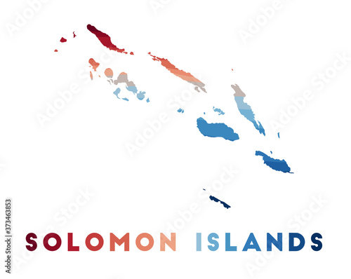 Solomon Islands map. Map of the country with beautiful geometric waves in red blue colors. Vivid Solomon Islands shape. Vector illustration.
