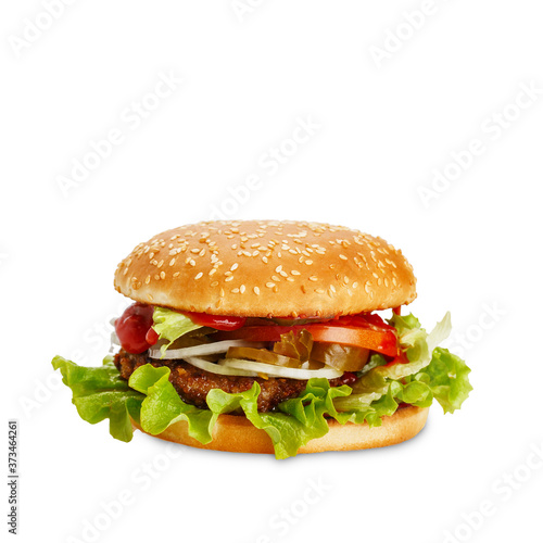 Εκτύπωση καμβά Classic hamburger with petty, ketchup, onion, tomatoes and lettuce