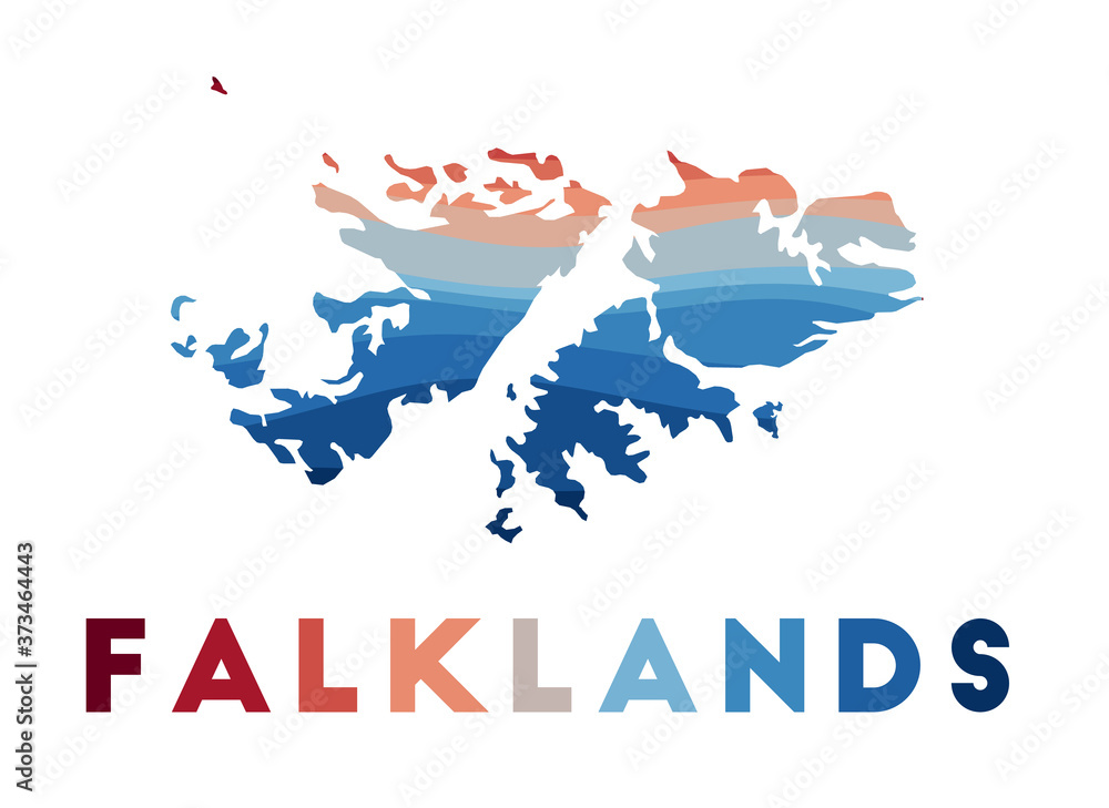 Falklands Map. Map Of The Country With Beautiful Geometric Waves In Red ...