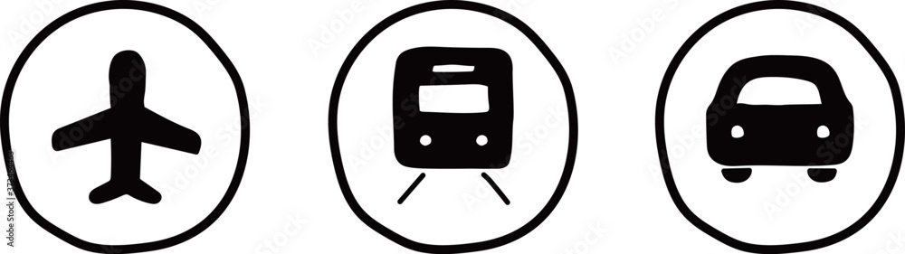 手書きの飛行機 車 電車のアイコンのセット 乗り物 交通機関 シルエット ビジネス Vector De Stock Adobe Stock 手書きの飛行機 車 電車のアイコンのセット 乗り物 交通機関 シルエット ビジネス Vector De Stock Adobe Stock