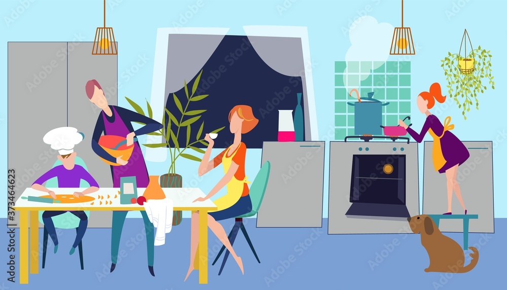 Cook home food at kitchen together, family people cooking dinner ...