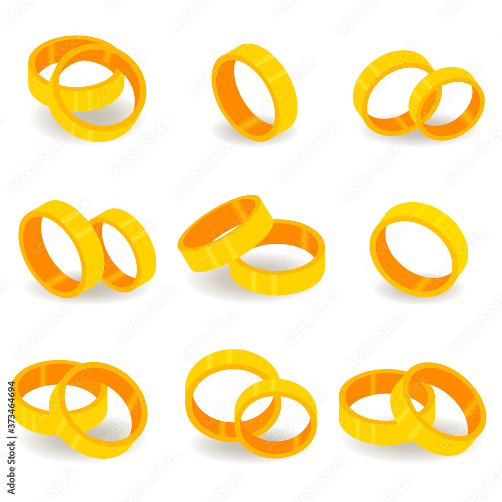 3D Vector set with gold rings in realistic style. 3D Vector set with gold rings in realistic style.