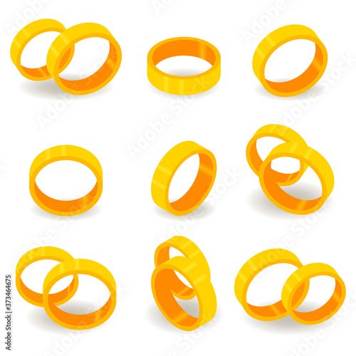 Vector set with gold rings in realistic style. 3D collection
