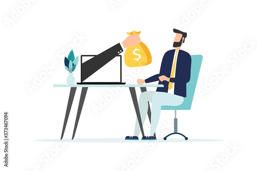Businessman gives reward online. Vector