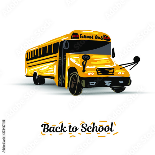 Illustration of school kids riding yellow schoolbus transportation education