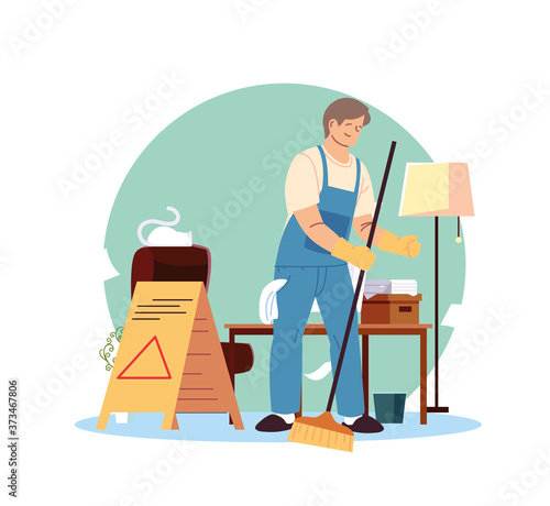young man working in cleaning service spaces