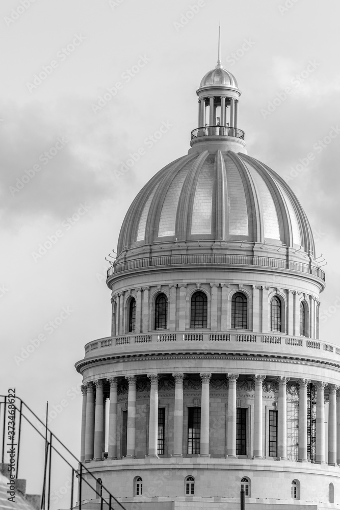 Detail of the Cuban Capitol in black and white Detail of the Cuban Capitol in black and white