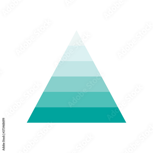 Pyramid infographic template with 6 charts. Blue triangle data segments vector illustration.
