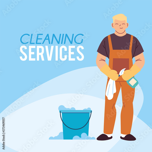young man working in cleaning items service