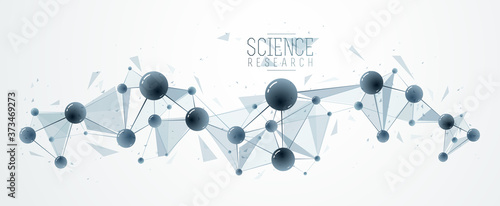 Vector molecules scientific chemistry and physics theme vector abstract background, micro and nano science and technology theme, atoms and microscopic particles.