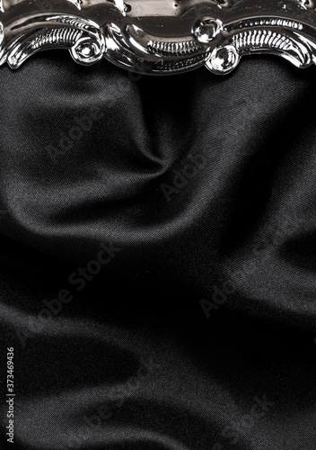 luxury black wavy silk texture with silver frame abstract background