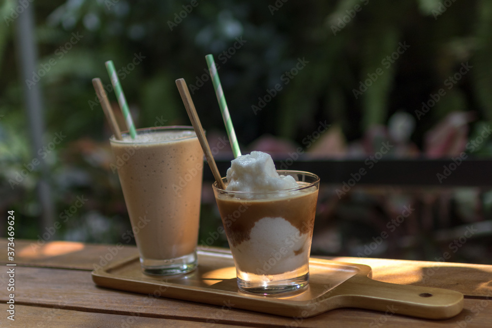 Iced coffee drinks with paper straws Iced coffee drinks with paper straws