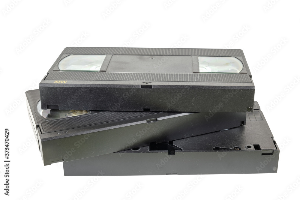 Black VHS video tape cassettes on white background Black VHS video tape cassettes on white background