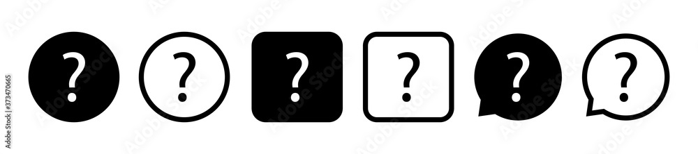 Question mark sign icon. Help symbol. FAQ sign. Round and square black buttons. Vector illustration. Question mark sign icon. Help symbol. FAQ sign. Round and square black buttons. Vector illustration.