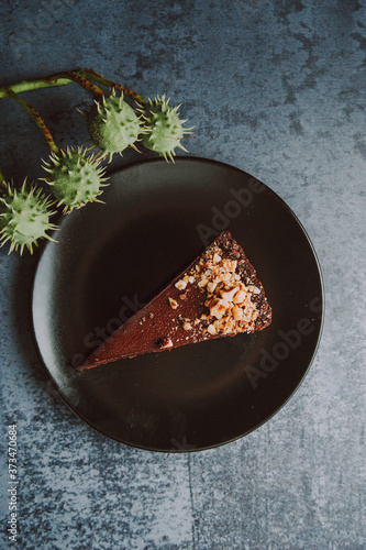 Wallpaper Mural Slice of brown cake shot from bird's eye perspective. Delicious cake and sweets.
 Torontodigital.ca