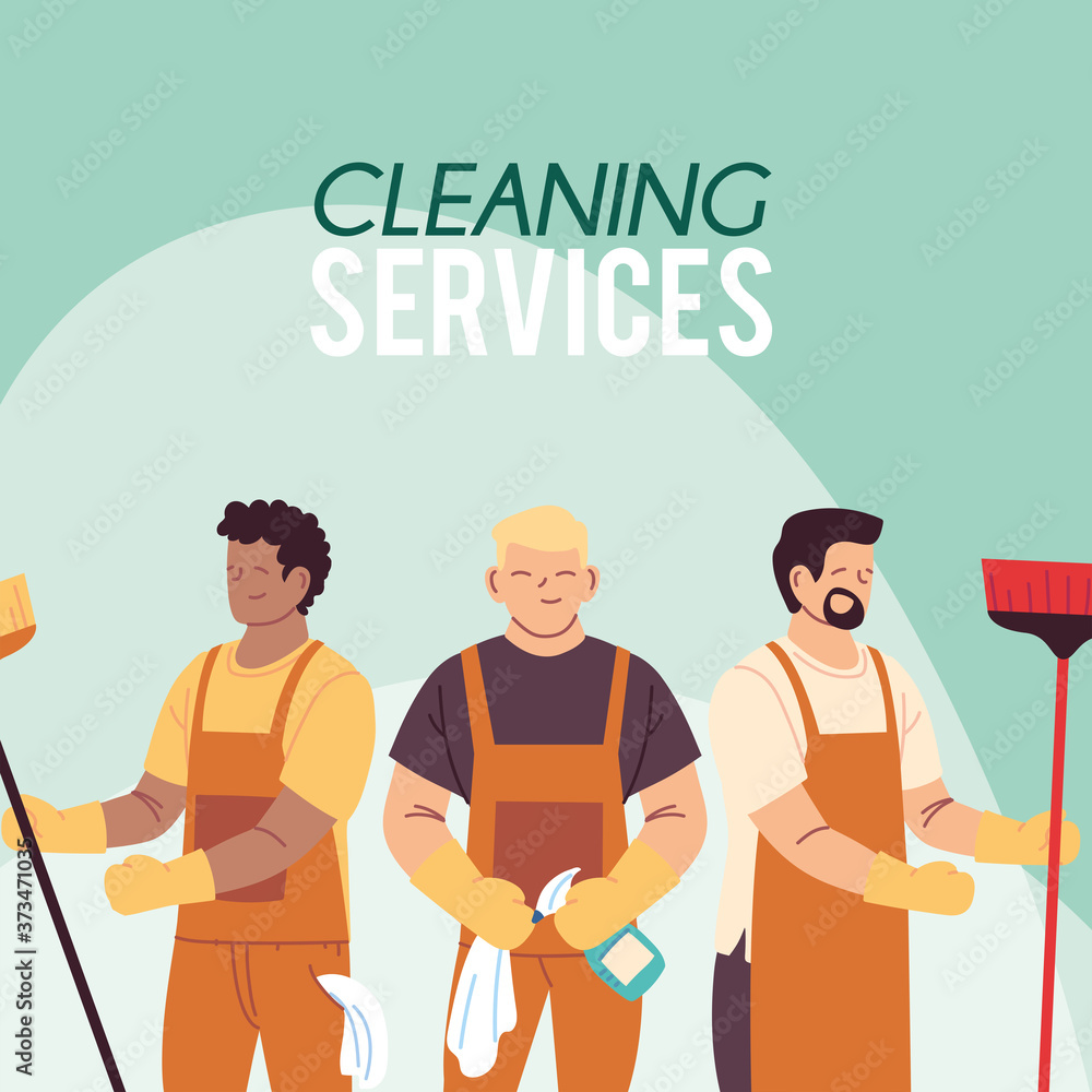 men with apron in cleaning service men with apron in cleaning service