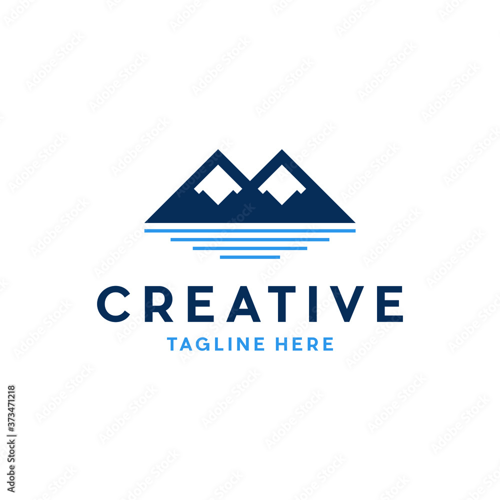 Abstract Mountain Logo with River Waves. mountain and ocean vector badge logo