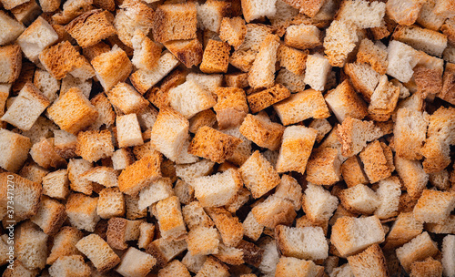 baked croutons of white bread with a crust