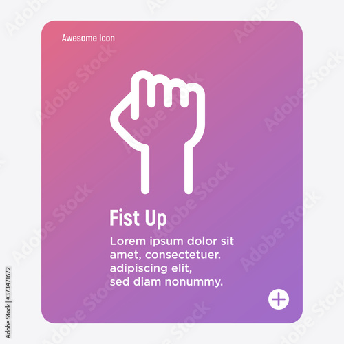 Symbol of revolution, power, activism, demonstration. Human raised fist. Hand gesture. Thin line icon. Vector illustration.