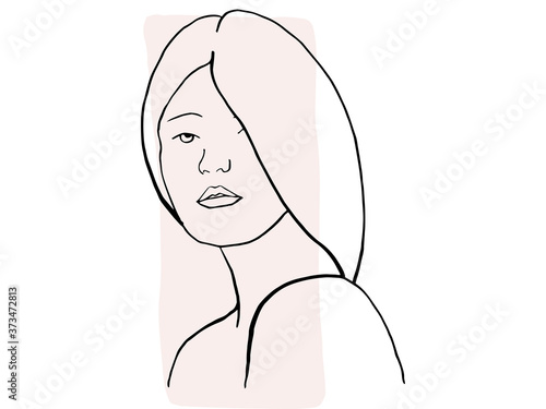 Hand draw outline portrait of an Albino woman with pale sample color. Abstract colletion of different people and skin tones.