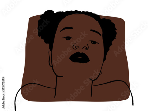 Hand draw outline portrait of african black woman with dark bown sample color. Abstract colletion of different people and skin tones