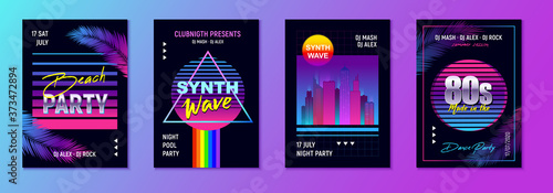 Retrowave Party Posters Set