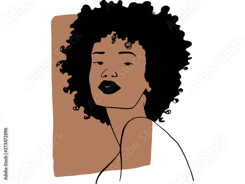 Hand draw outline portrait of african ebony woman with light bown sample color. Abstract colletion of different people and skin tones.