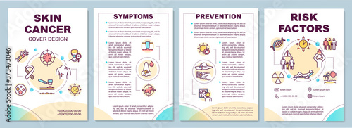Skin cancer brochure template. Melanoma symptoms and prevention. Flyer, booklet, leaflet print, cover design with linear icons. Vector layouts for magazines, annual reports, advertising posters