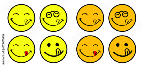 Mmm Yummy smile with tongue lick mouth World smile day or month Food logo Smiling everyday Funny vector laugh cartoon sign Delicious, tasty eating emoji lip face Emotion smiley lips symbol licking