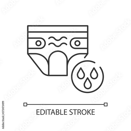 Swim diaper linear icon. Swimsuit for babies. Aquapark requirement, water park rule thin line customizable illustration. Contour symbol. Vector isolated outline drawing. Editable stroke