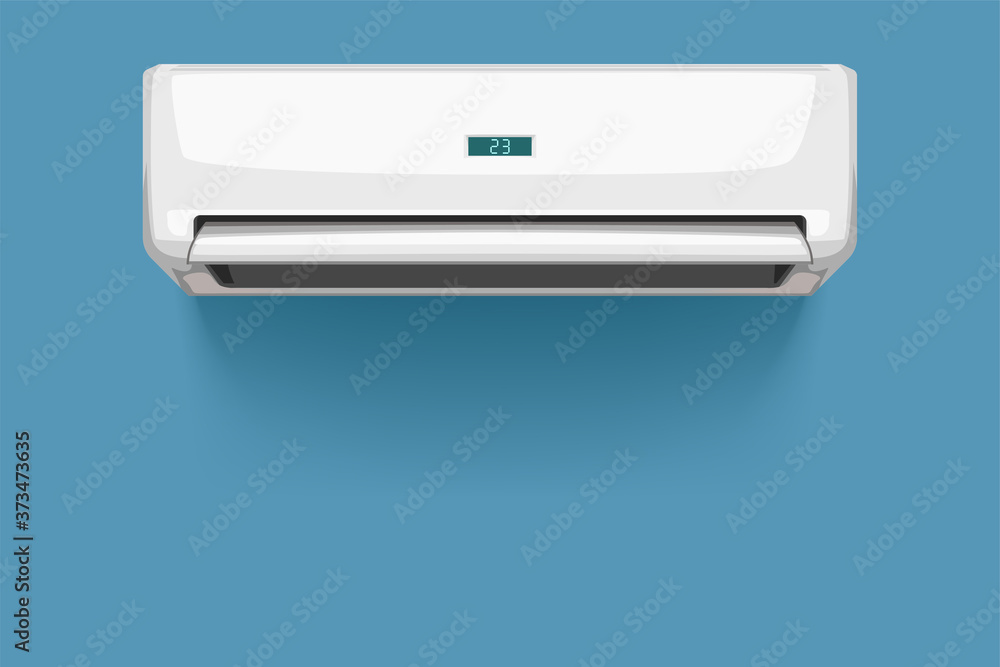 front view of air conditioner on blue front view of air conditioner on blue