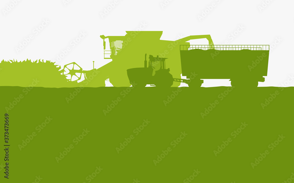 green color farm vehicles silhouettes side view - obrazy, fototapety, plakaty 