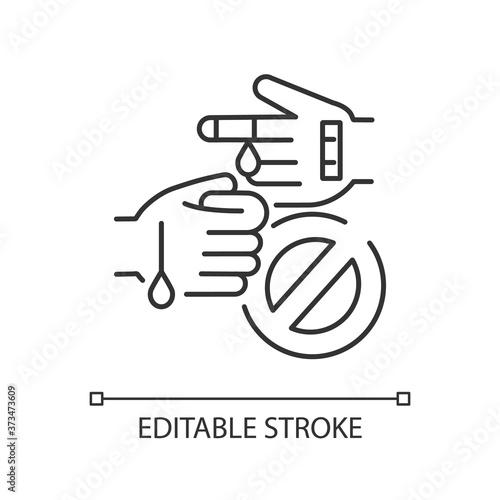 No diseases and wounds linear icon. Aqua park, swimming pool rule thin line customizable illustration. Contour symbol. Blood infections prevention. Vector isolated outline drawing. Editable stroke