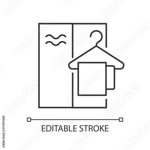 Changing cabin linear icon. Water park, summer beach, public swimming pool recreation thin line customizable illustration. Contour symbol. Vector isolated outline drawing. Editable stroke