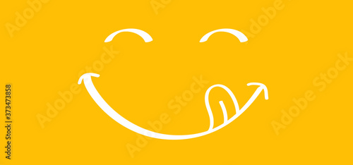 Mmm Yummy smile with tongue lick mouth World smile day or month Food logo Smiling everyday Funny vector laugh cartoon sign Delicious, tasty eating emoji lip face Emotion smiley lips symbol licking