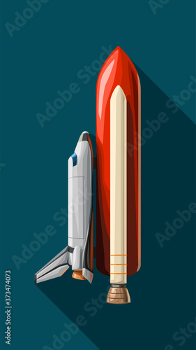 side view shuttle with shadow on blue