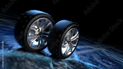 Winter tires on ice. car safety and driving concept. © evgeniy
