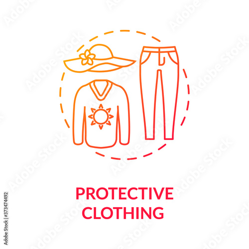 Protective clothing concept icon. Carcinoma. Dermatology. Sun protection clothes. UV protection. Melanoma prevention idea thin line illustration. Vector isolated outline RGB color drawing