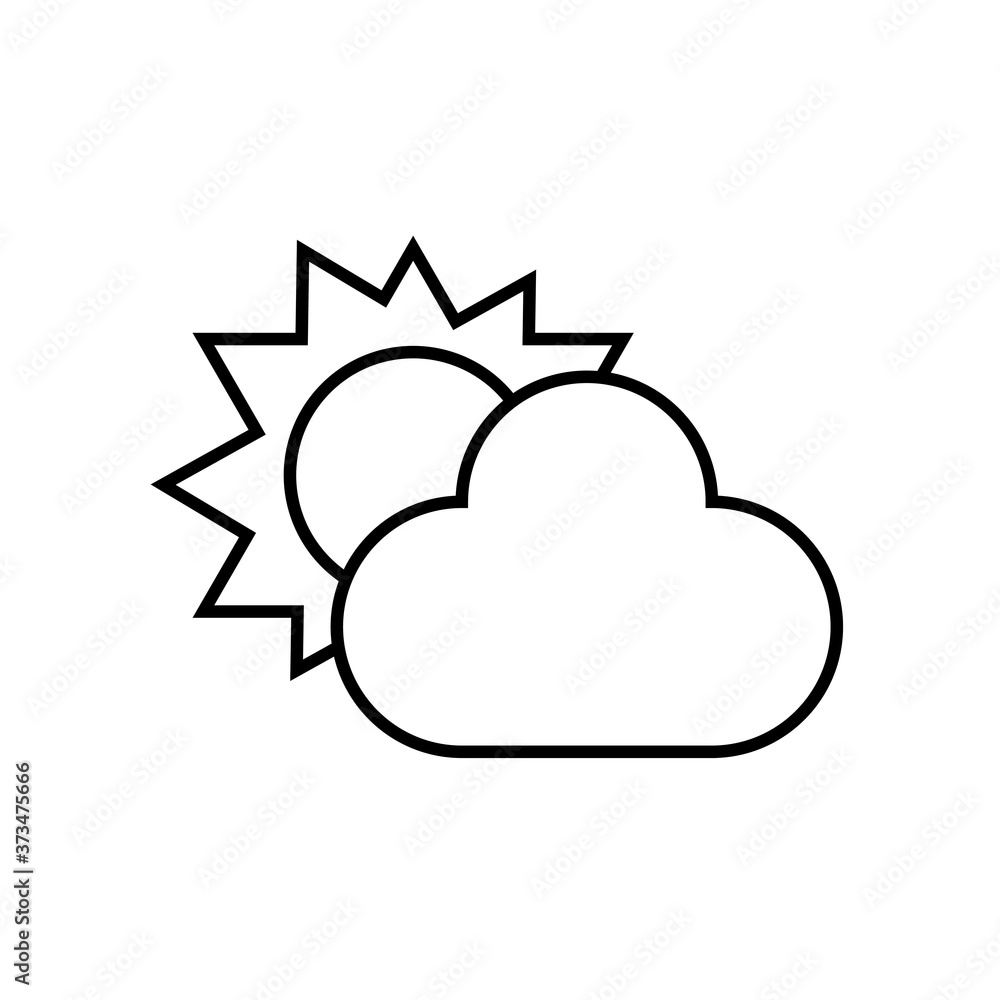 Sun with clouds,line style icon,flat design Sun with clouds,line style icon,flat design
