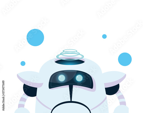 white robot cartoon with blue circles vector design