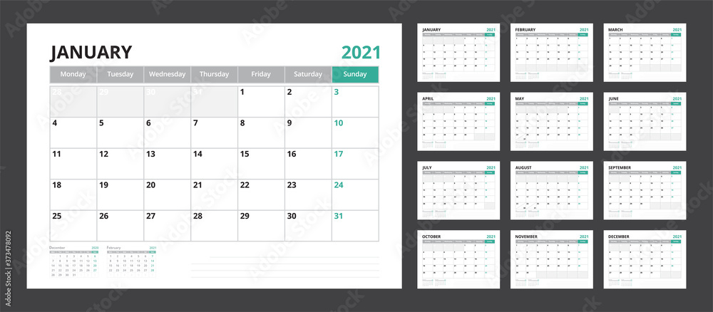 2021 calendar planner set for template corporate design week start on Monday. 2021 calendar planner set for template corporate design week start on Monday.