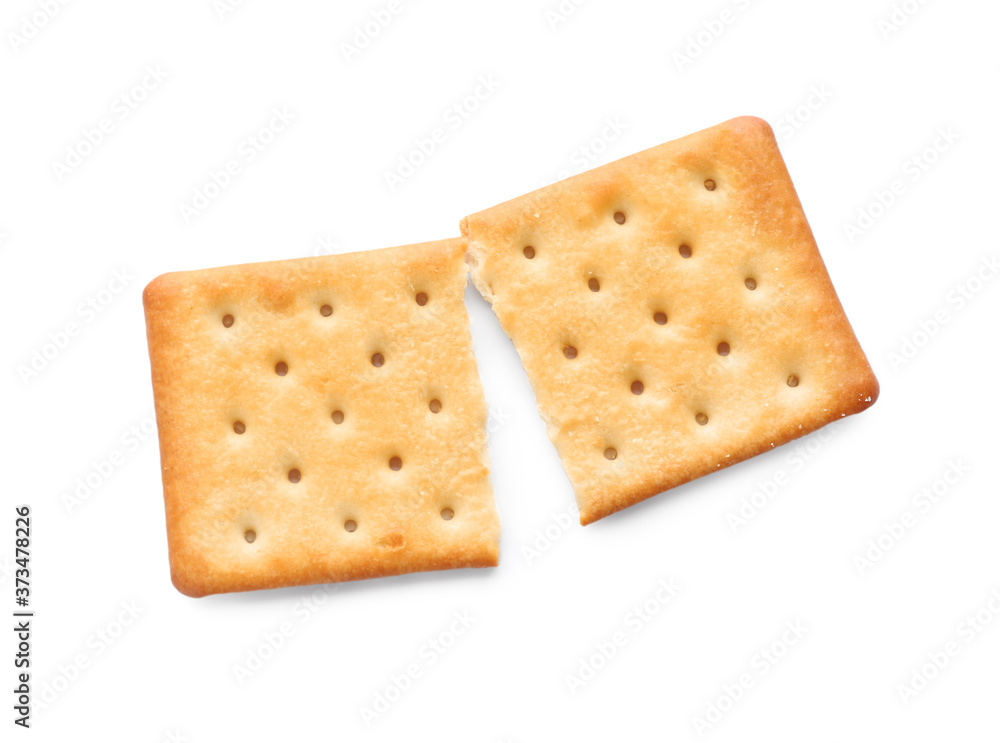 Broken delicious crispy cracker isolated on white, top view Broken delicious crispy cracker isolated on white, top view