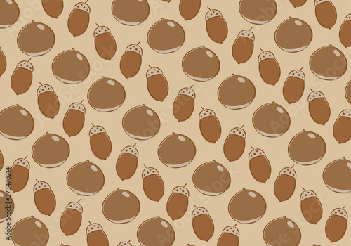 栗とどんぐりの手描き風のオシャレな背景　横｜Chestnut and acorn hand-drawn style fashionable background