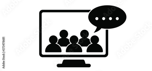 lecture at a desk Lectern icon Vector sign Speaker giving a talk to meeting on videoconferencing event Speech video conference Online webinar briefing To meet webcam screen video call Home distance
