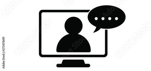 lecture at a desk Lectern icon Vector sign Speaker giving a talk to meeting on videoconferencing event Speech video conference Online webinar briefing To meet webcam screen video call Home distance