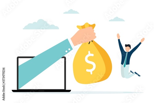 Businessman gives reward online. Vector illustration