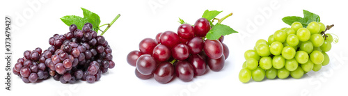 Ripe violet, red and green grape isolated on white background. 